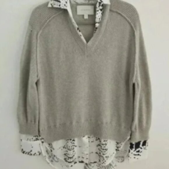 Brochu Walker Looker Cashmere Wool Layered V-Neck Oversize Sweater FLAWS size S - Picture 1 of 5
